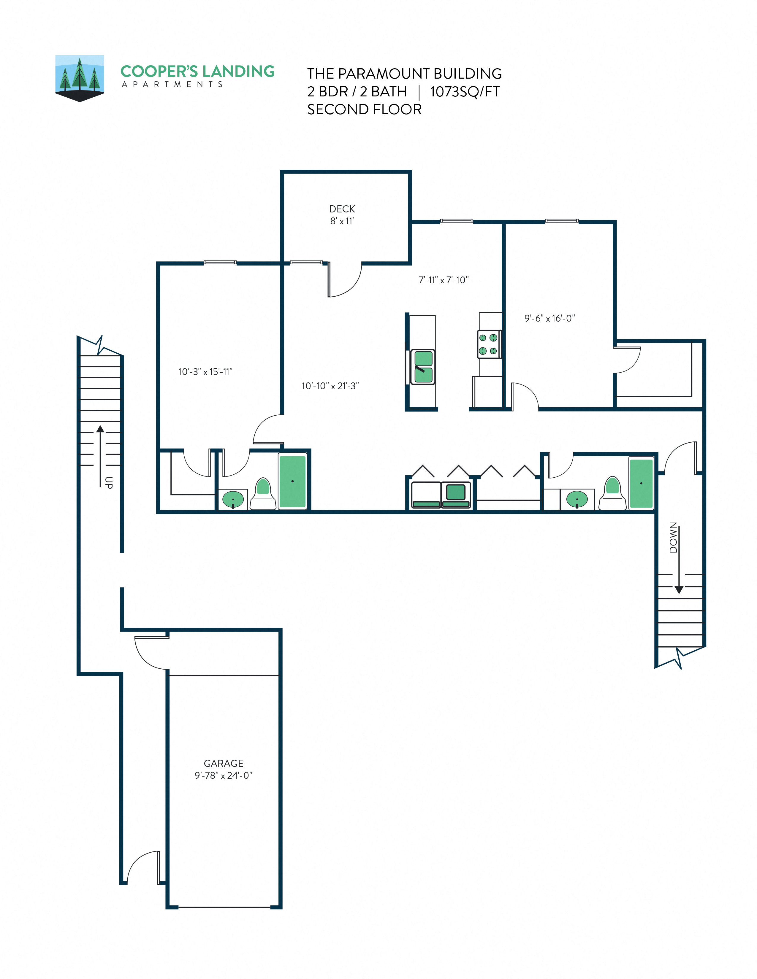 2 Bed, 2 Bath - 1073 sq ft