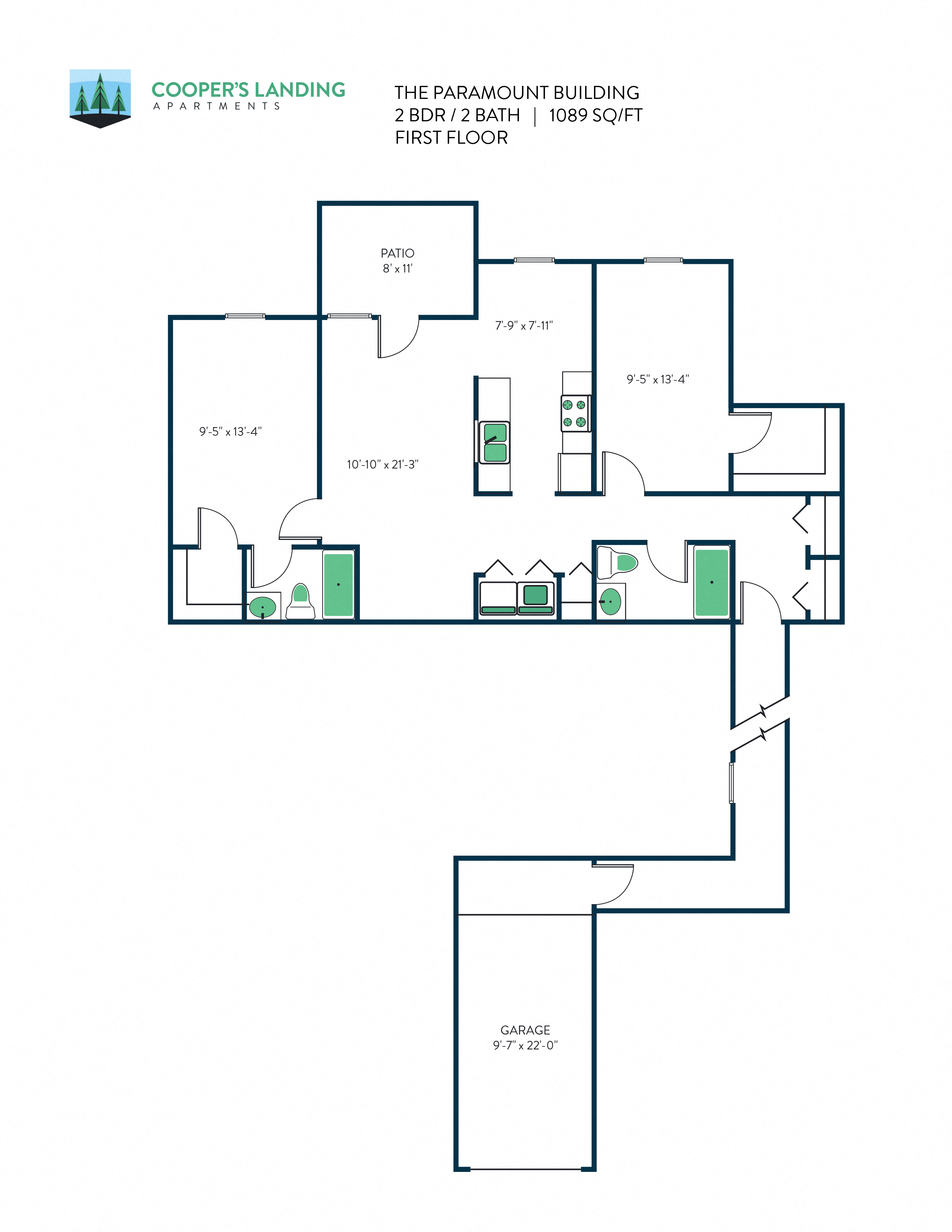 2 Bed, 2 Bath - 1089 sq ft