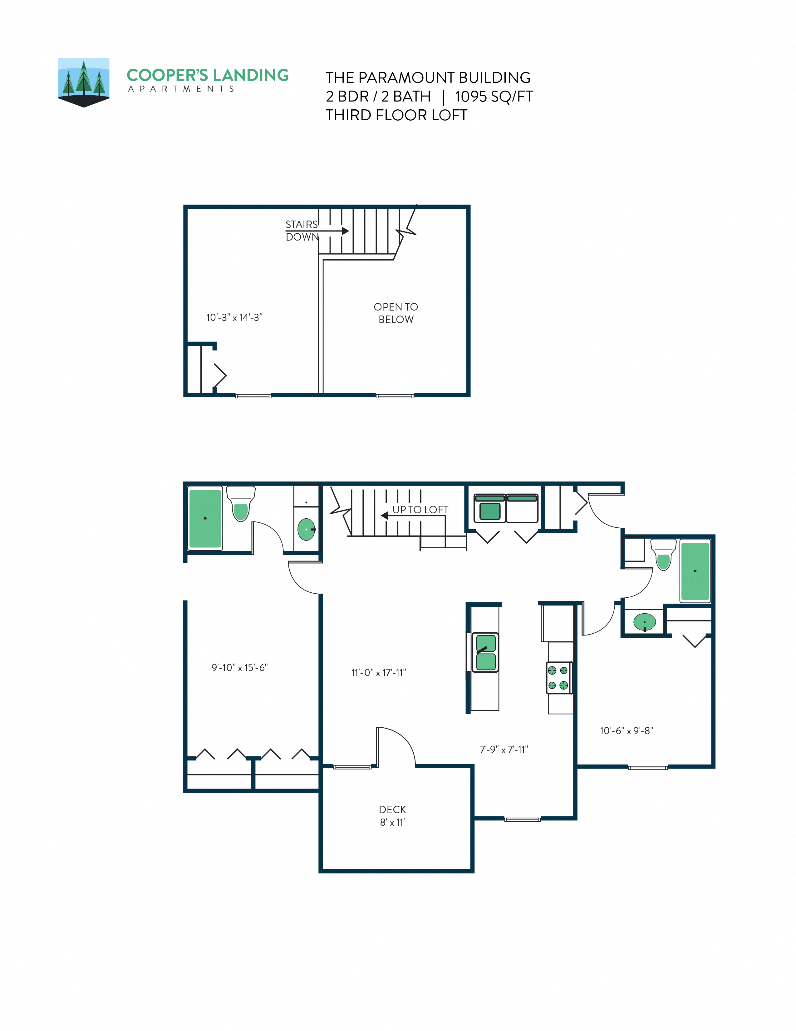 2 Bed, 2 Bath Loft - 1095 sq ft