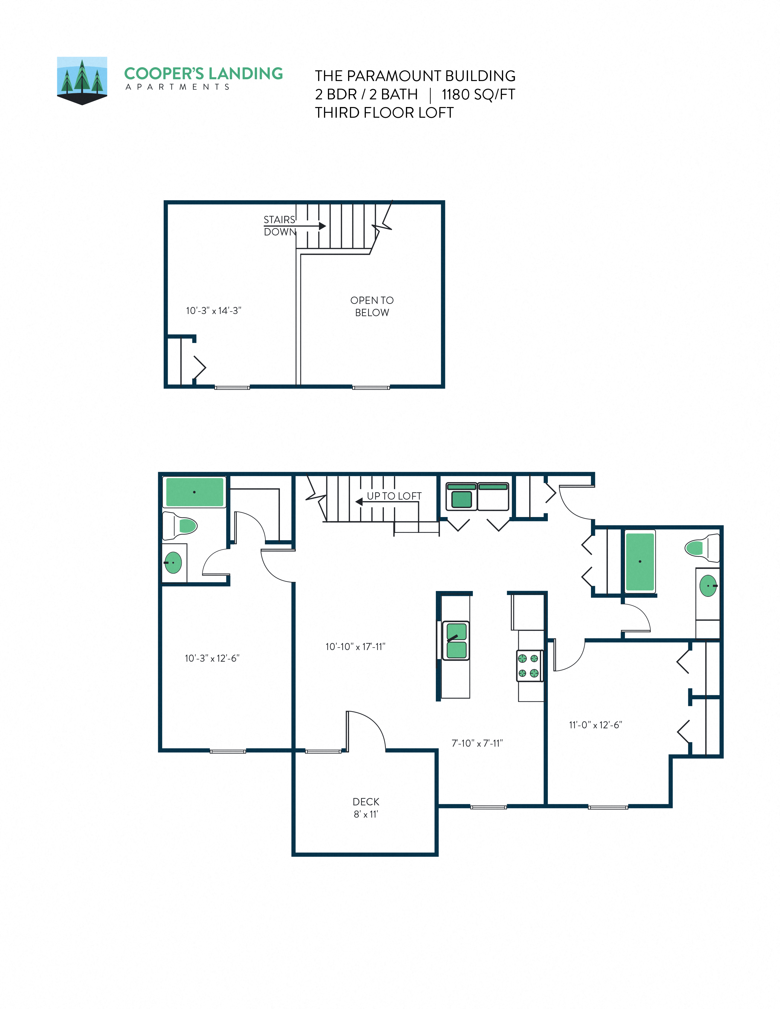 2 Bed, 2 Bath Loft - 1180 sq ft