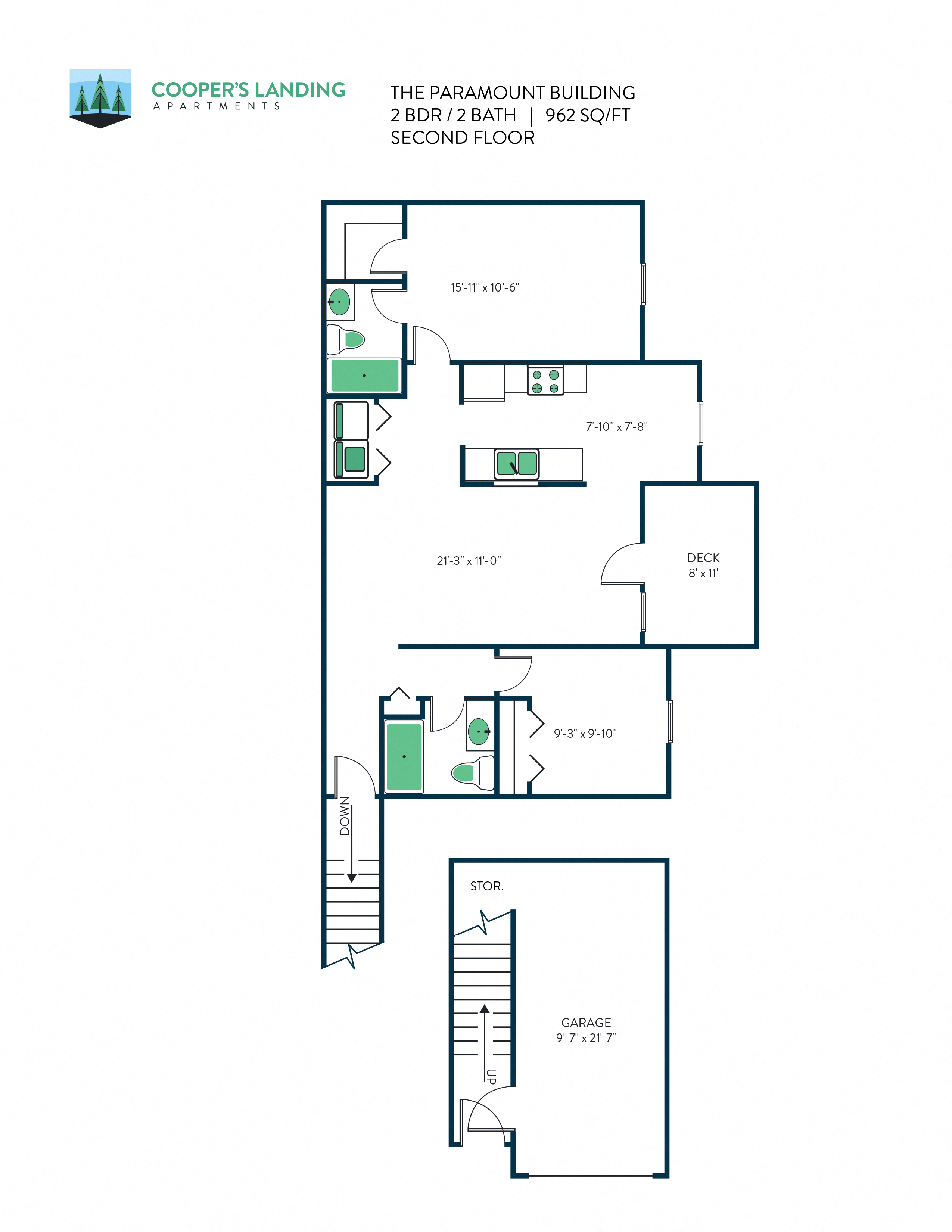 2 Bed, 2 Bath - 962 sq ft
