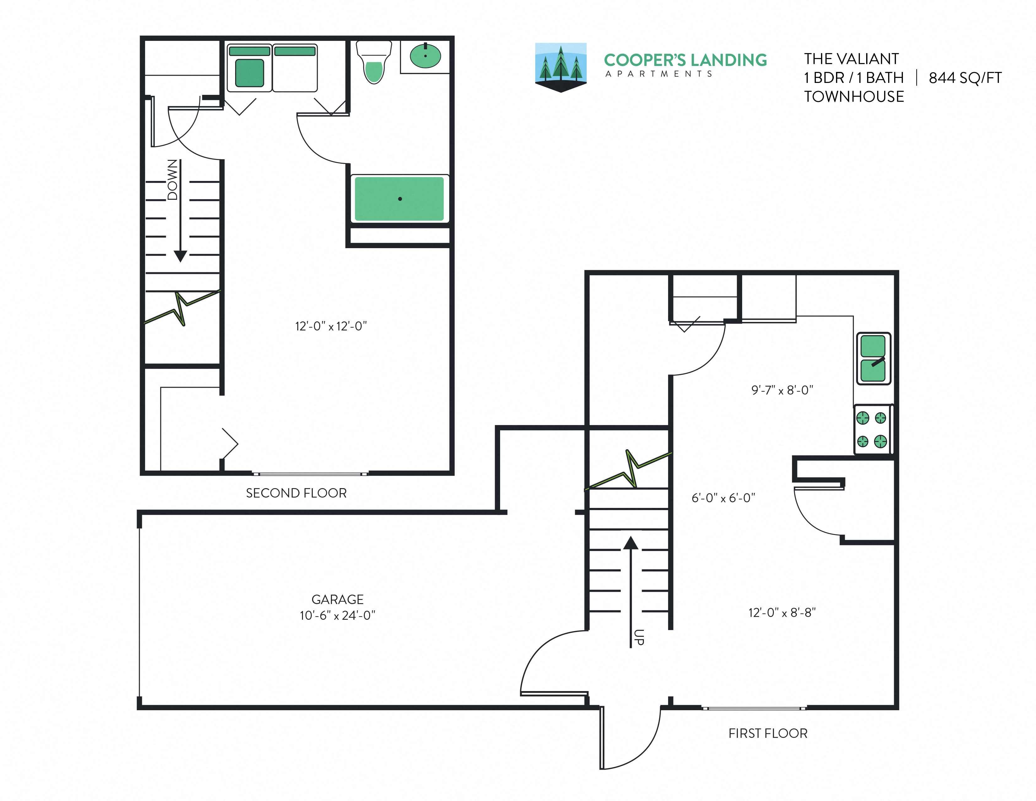 1 Bed, 1.5 Bath - 844 sq ft