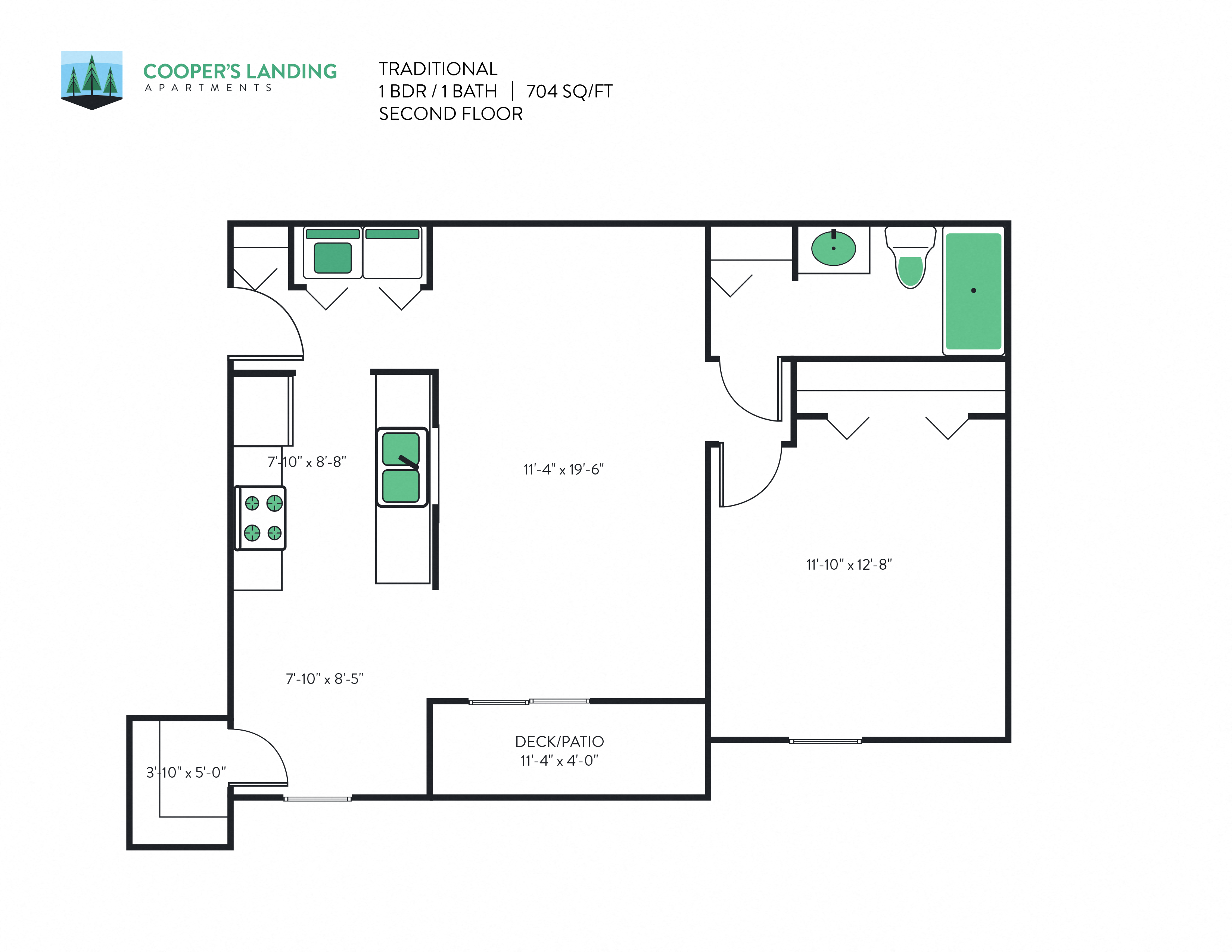 1 Bed, 1 Bath - 704 sq ft