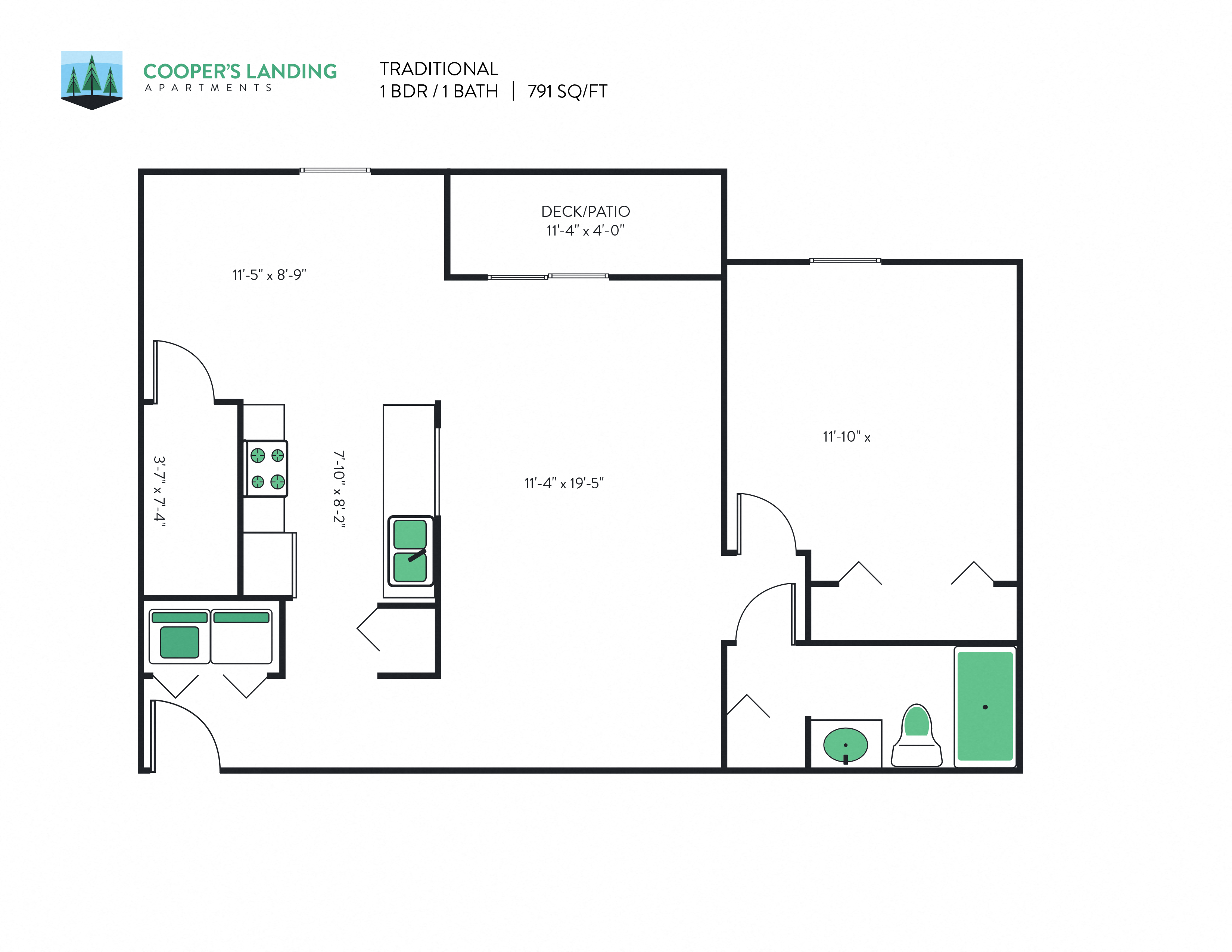 1 Bed, 1 Bath - 791 sq ft