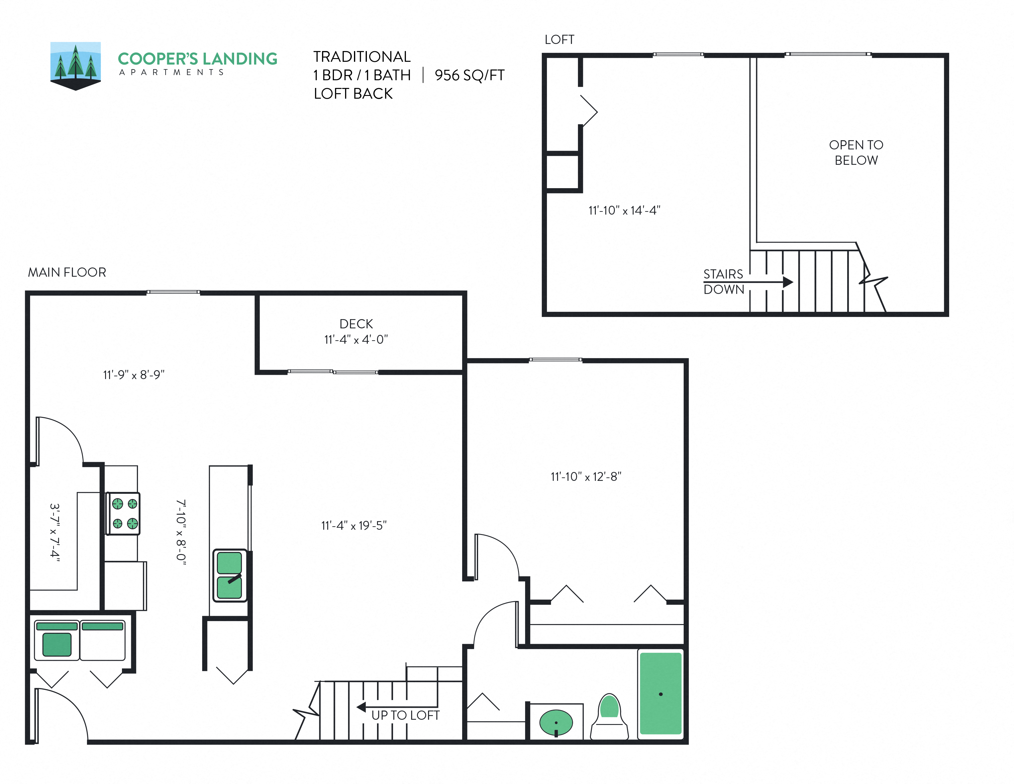 1 Bed, 1 Bath Loft - 956 sq ft