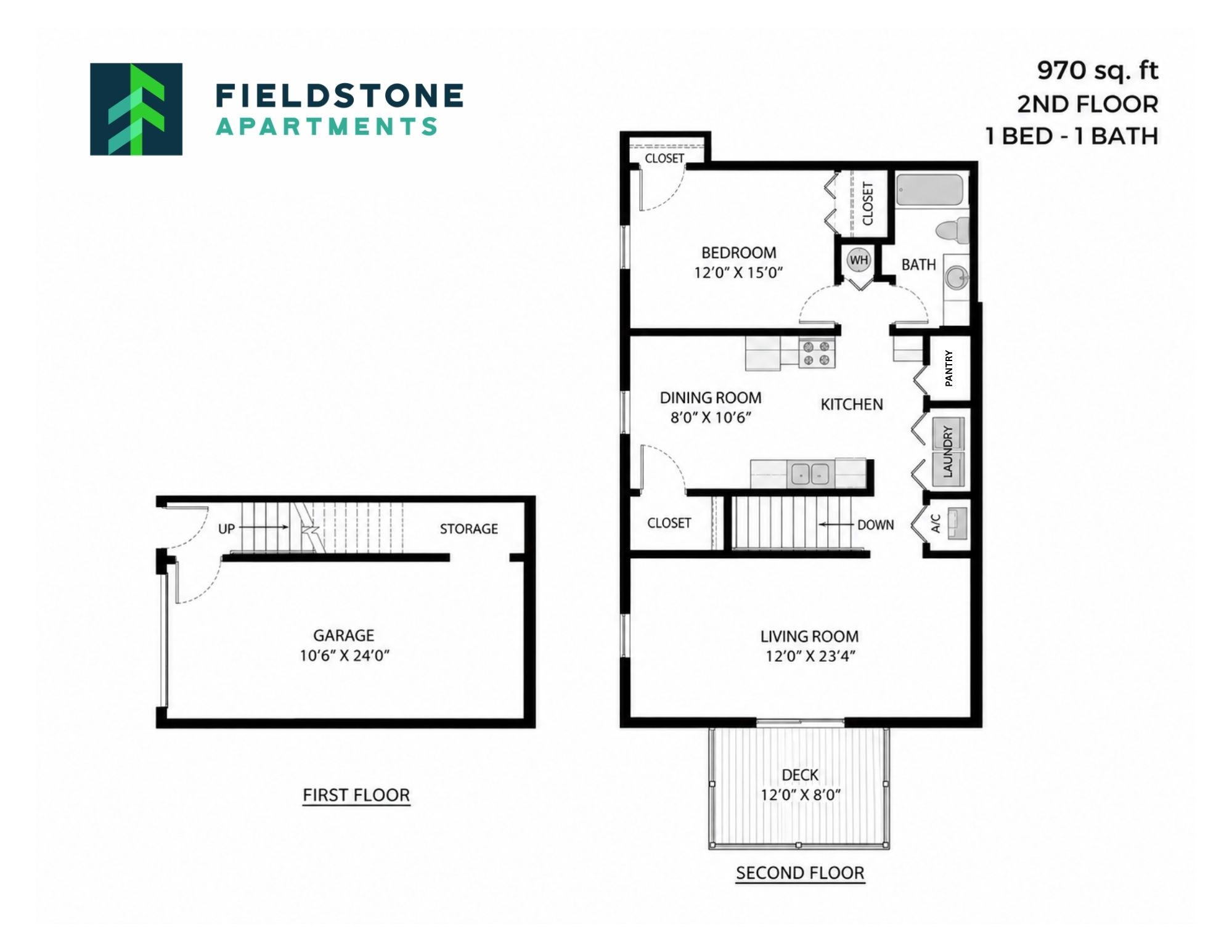 1 Bed, 1 Bath - 970 sq ft