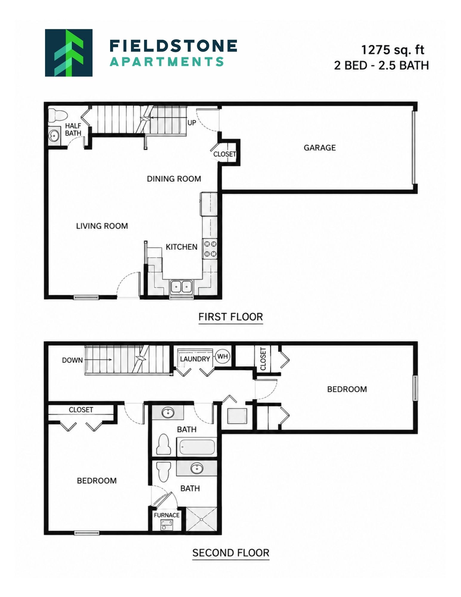 2 Bed, 2 Bath - 1,275 sq ft