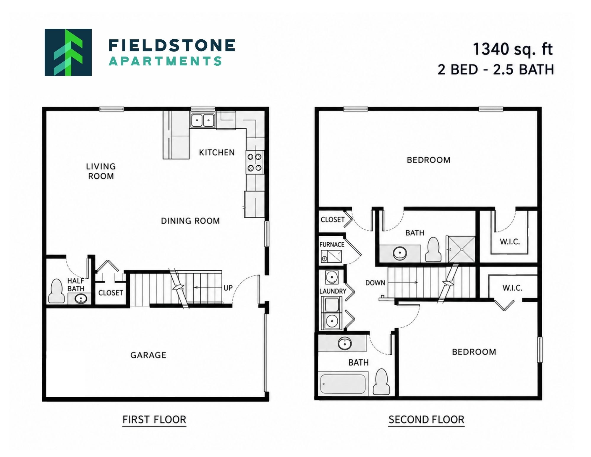 2 Bed, 2 Bath - 1,340 sq ft