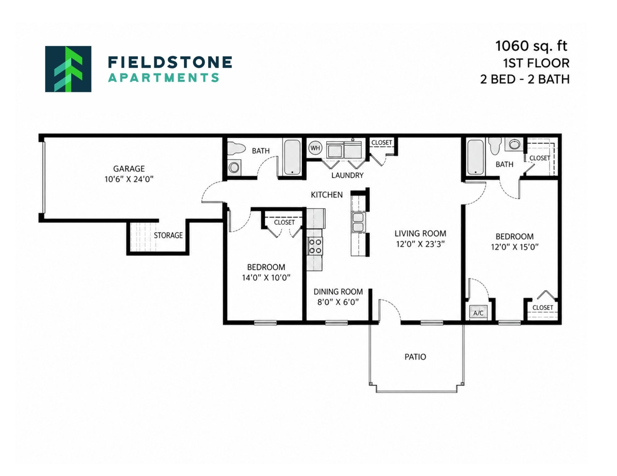 2 Bed, 2 Bath - 1,060 sq ft