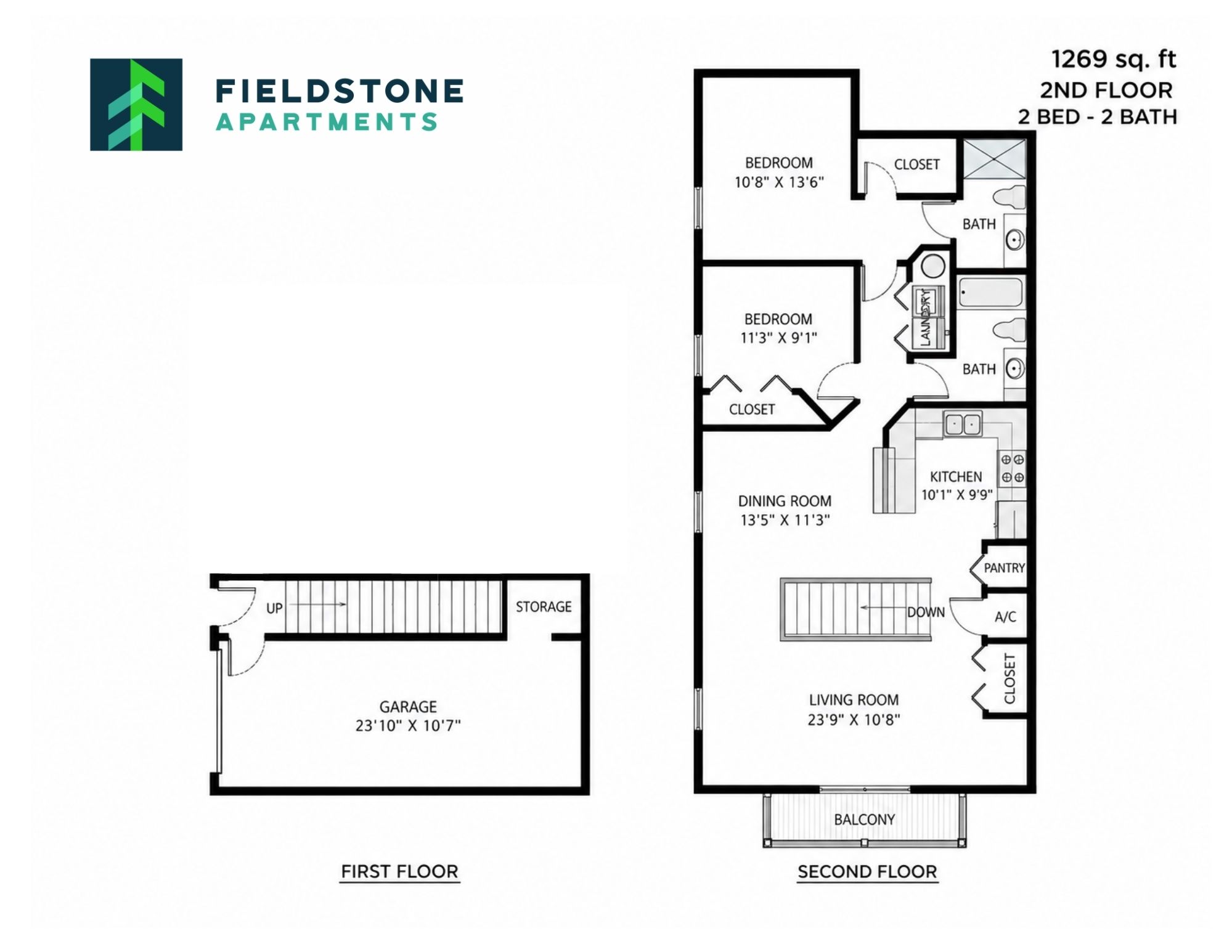 2 Bed, 2 Bath - 1,269 sq ft