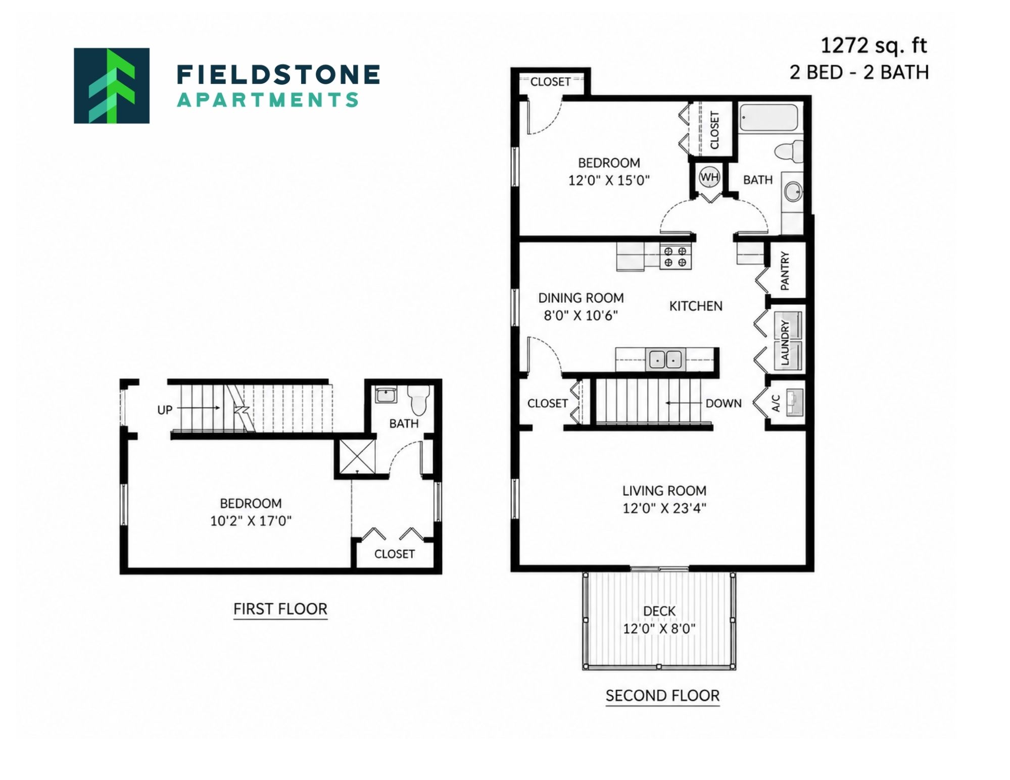 2 Bed, 2 Bath - 1,272 sq ft