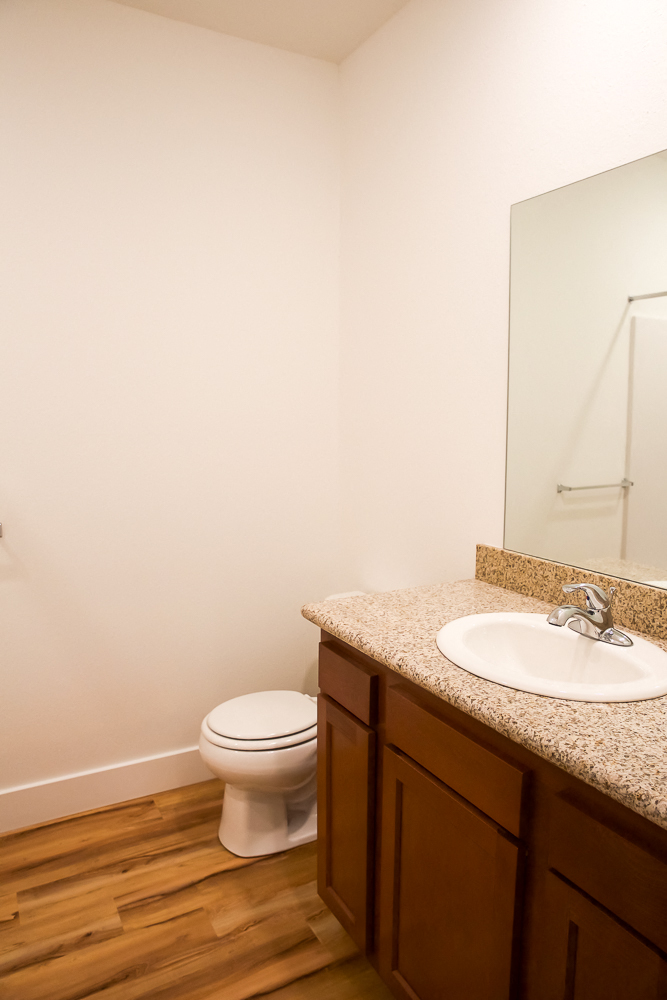 a bathroom with a sink and toilet and a mirror