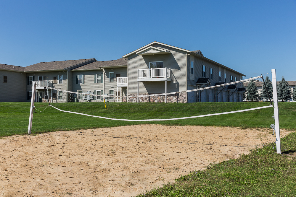 the view of our home from the volleyball court