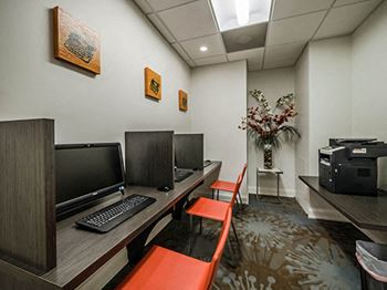 Business Center with computers and printer at Reside on Surf Apartments, IL, 60657