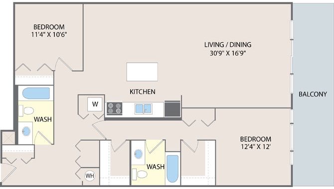 2 Bedroom - 2 Bath Floorplan 2 Bedroom - 2 Bath Floorplan