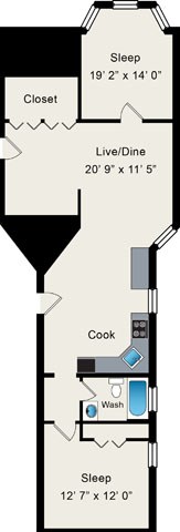 2 Bedroom floor plan at 429 W Melrose