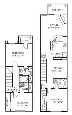 Palermo Floor Plan Palermo Floor Plan | 2 Bed 2 Bath Apartments For Rent In Scottsdale AZ | The Catherine Townhomes