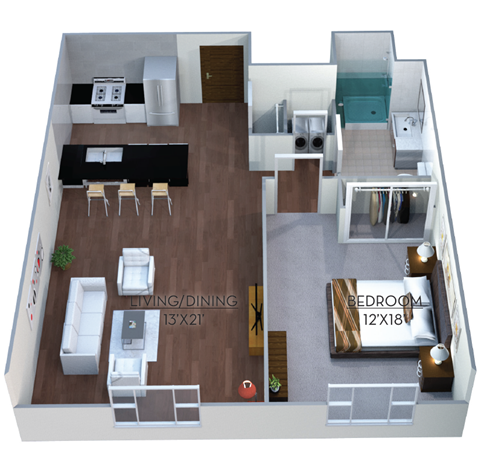 1 Bedroom 1 Bath 720-to750 Sq.Ft. Floor plan at Linea Cambridge, Cambridge, MA 02140