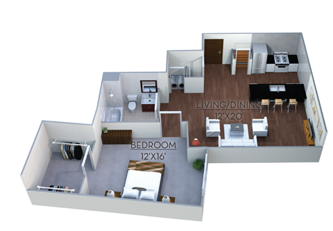 1 Bedroom 1 Bath 832 Sq.Ft.  Floor plan at Linea Cambridge, Cambridge, MA