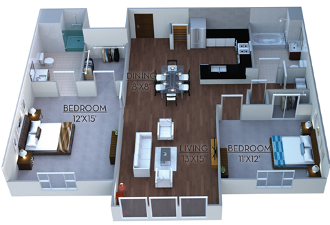 2 Bedroom 2 Bath 1,081 Sq.Ft. Floor plan at Linea Cambridge, Cambridge,Massachusetts