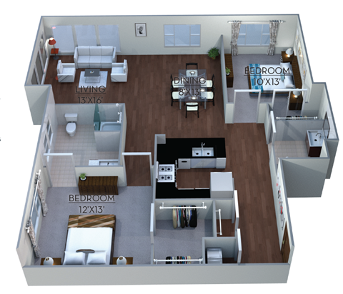 2 Bedroom 2 Bath 1,201 Sq.Ft. Floor plan at Linea Cambridge, Massachusetts