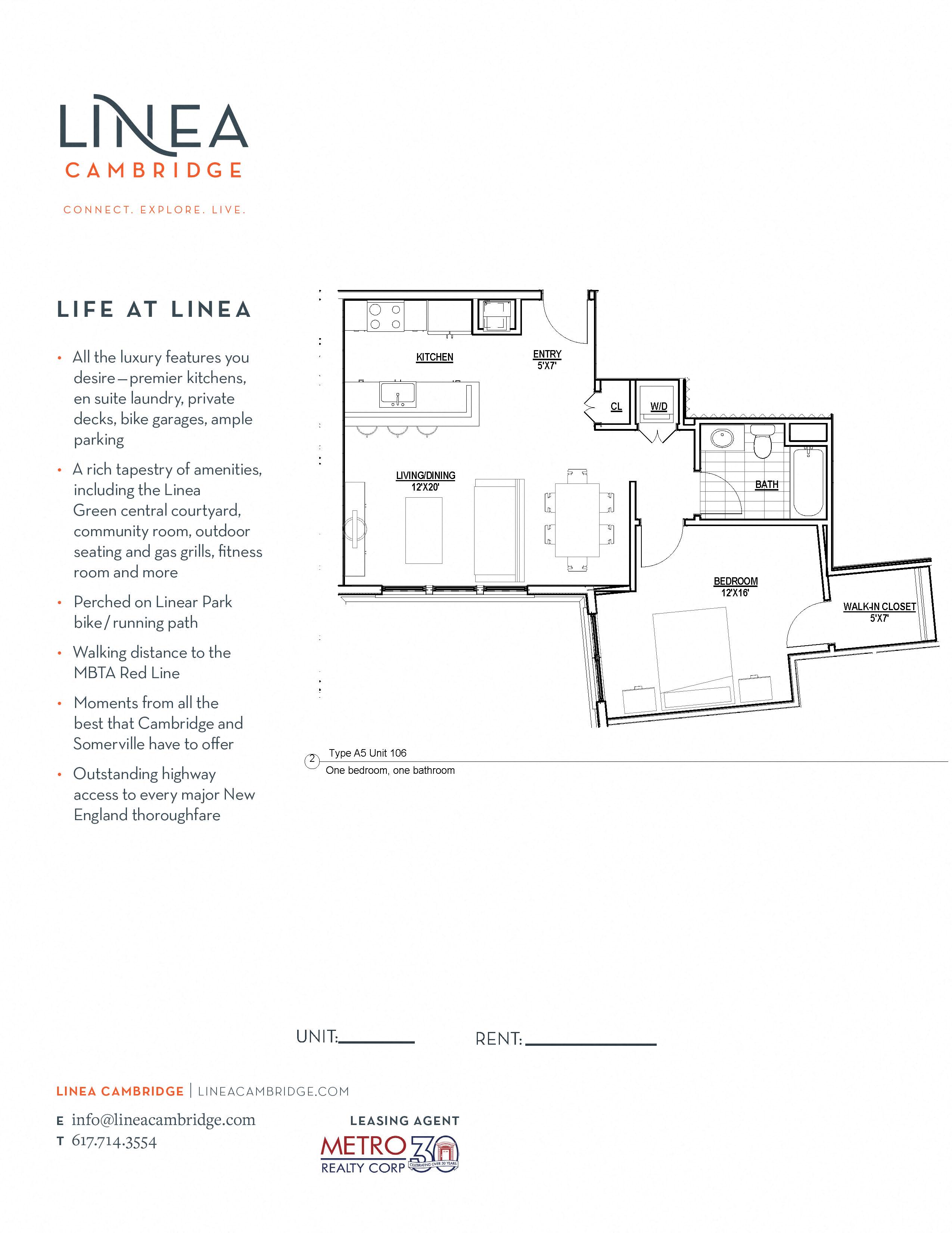 Floorplan at Linea Cambridge, MA
