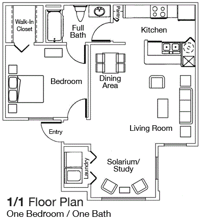 1x1 Floor Plan 1