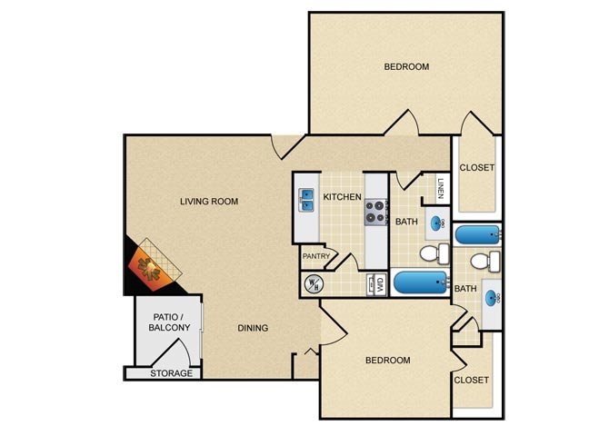 Yorkshire, 2br/2ba 1122 sq ft floor plan
