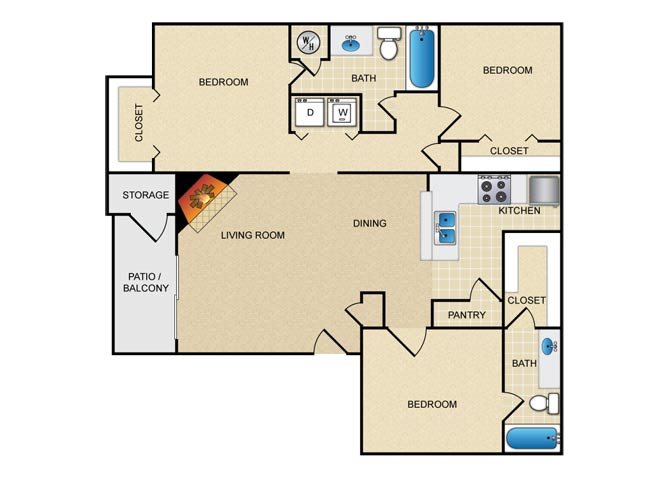 Buckingham, 3br/2ba, 1268 sq ft floor plan