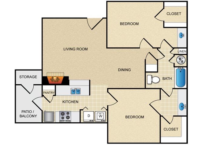 Manchester, 2br/1ba, sq ft floor plan