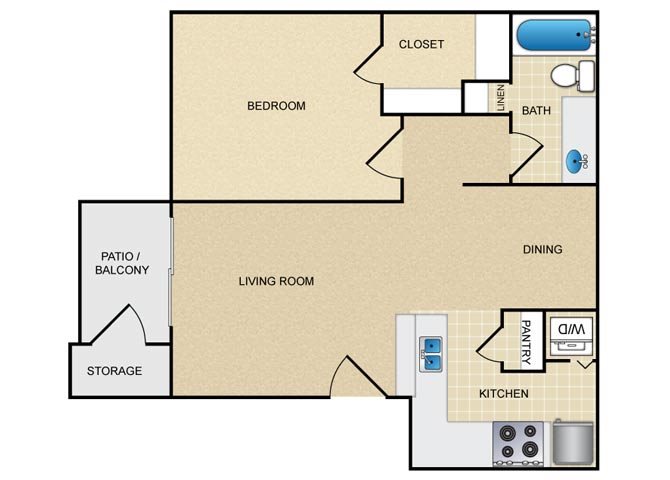 Nottingham, 1br/1ba, 724 sq ft floor plan