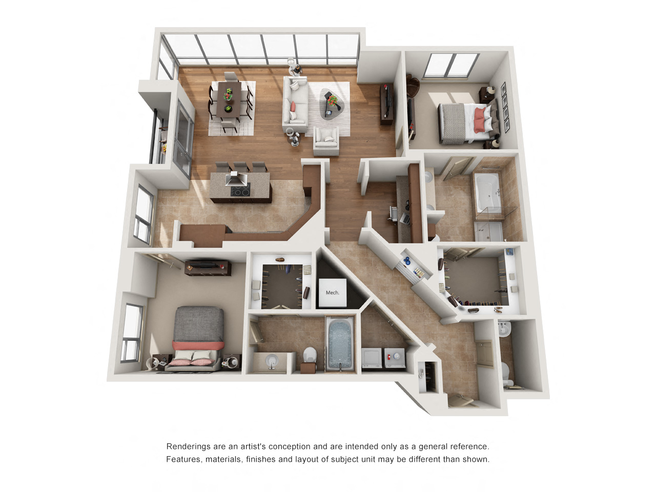 Two Bedroom | Two and One Half Bath