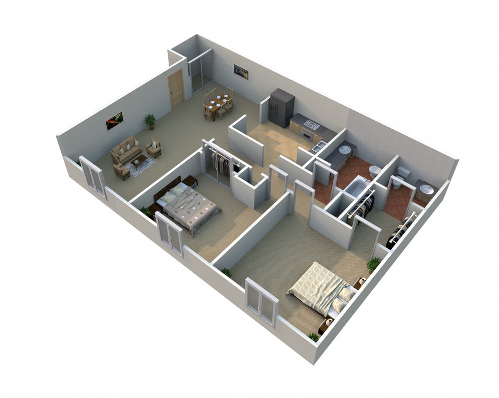 2 Bedroom 2 Bathroom Floorplan 2 Bedroom 2 Bathroom Floorplan at Regents Court - Westland, MI