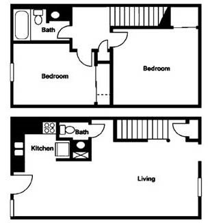 Worthington Meadows Townhomes 2 bed 1.5 bath floor plan