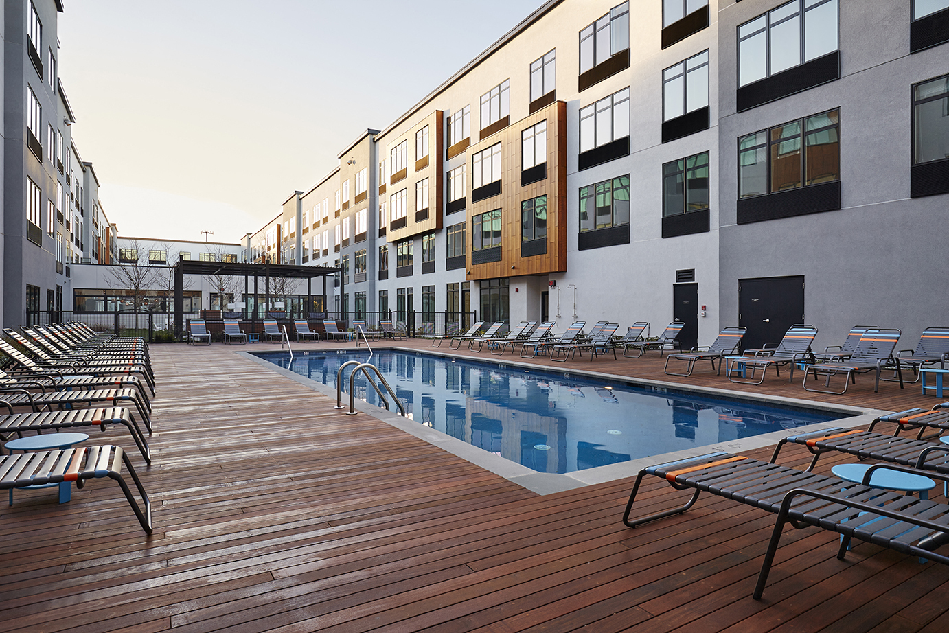 a swimming pool in the middle of a building