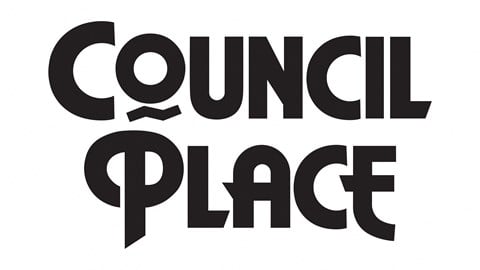 a logo with the words comet place on a white background