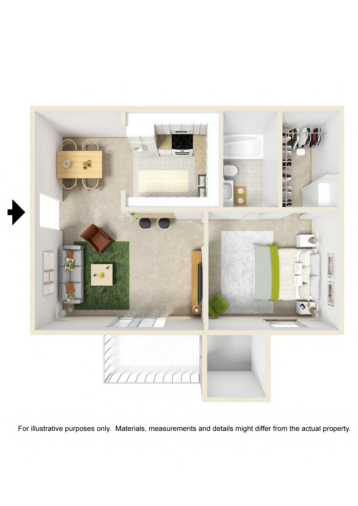 1 Bed  (W/D Conn. / Fireplace Optional)