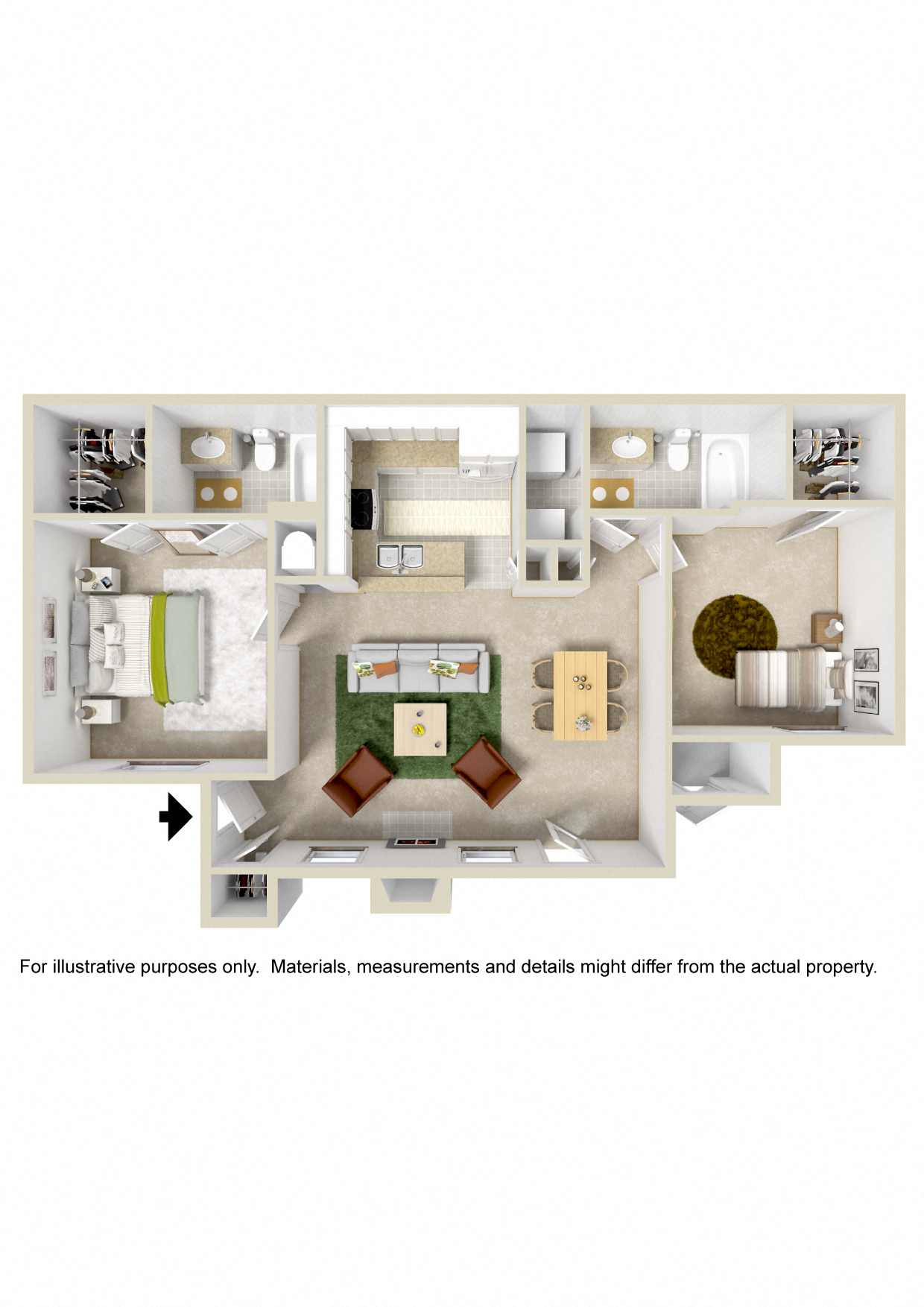 2 Bed 2 Bath (Fireplace/Vaulted Ceiling Optional)