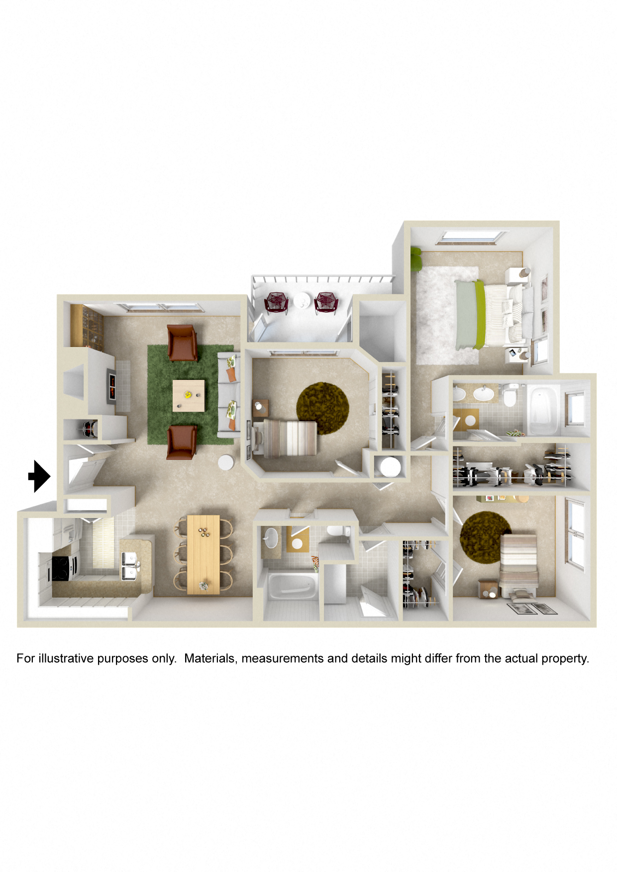 Three bedroom two bathroom floor plan  with double access to garage