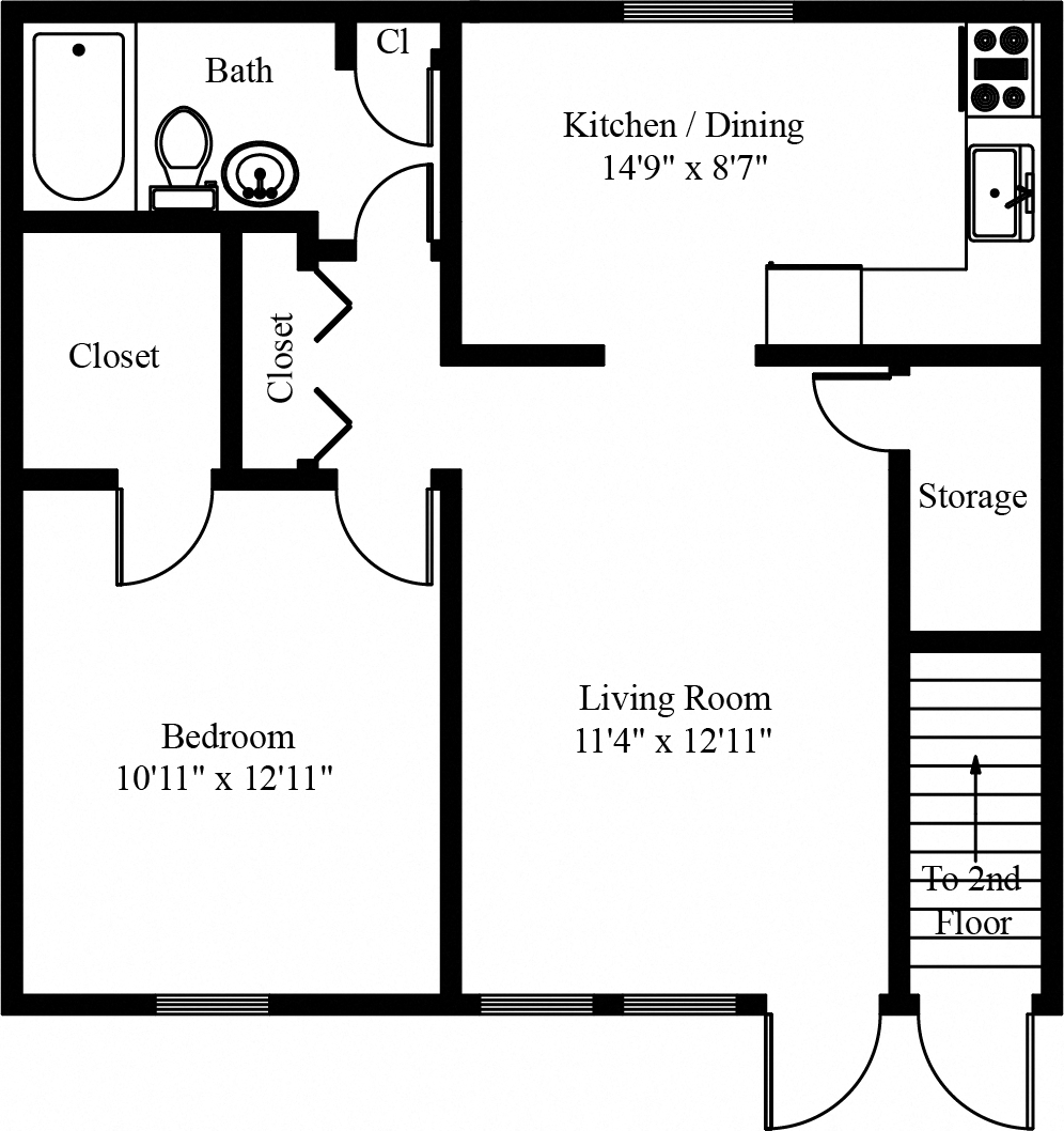 1 Bedroom 1 Bathroom Apartment