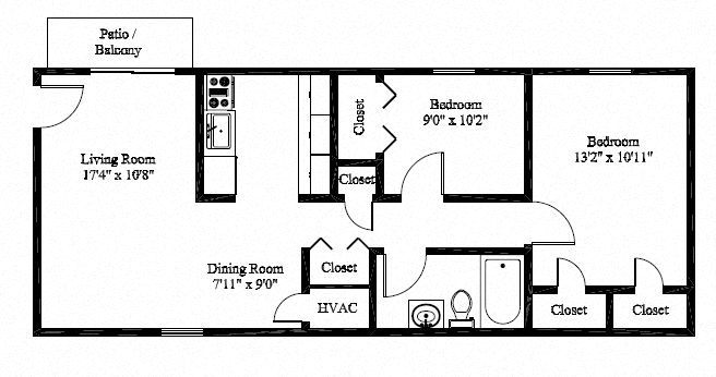 2 Bed 1 Bath Apartment Floor Plans at Park Drive