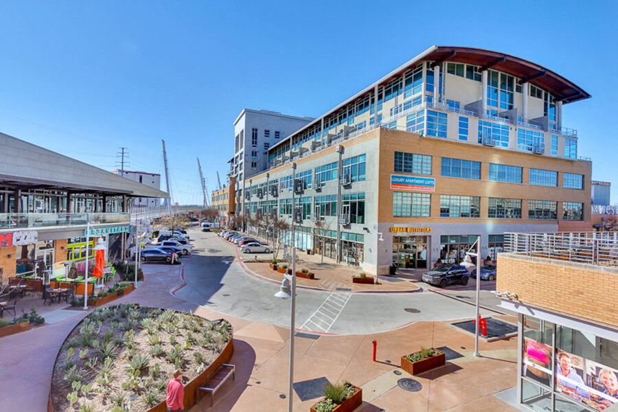 Mockingbird Station retail. Historic building surrounded by retail and right next to the Katy Trail