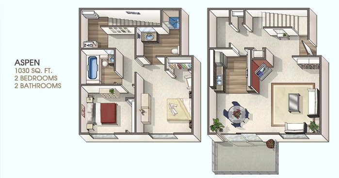 2 Bedroom 2 Bath Floor Plan 4