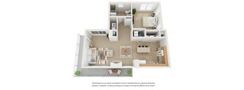 1 bedroom 1 bathroom floor plan at Villages a Curtis Park in Denver, Colorado