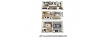 2 bedroom 2 bathroom floor plan at Villages at Curtis Park in Denver, Colorado