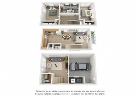 2 bedroom 2 bathroom floor plan at Villages at Curtis Park in Denver, Colorado