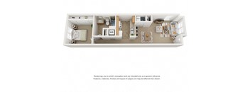 1 bedroom 1 bathroom floor plan at Villages a Curtis Park in Denver, Colorado