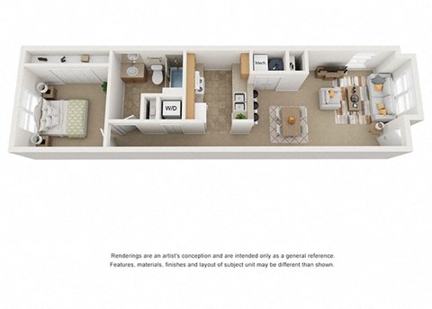 1 bedroom 1 bathroom floor plan at Villages a Curtis Park in Denver, Colorado