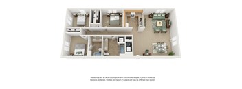 3 bedroom 2 bathroom floor plan at Villaes at Curtis Park in Denver, Colorado