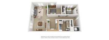 2 bedroom 1 bathroom floor plan at Villages at Curtis Park in Denver, Colorado